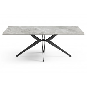 Table basse 120x60 cm en céramique Italienne gris marbré laqué et pied étoile en métal noir - DAKOTA 06
