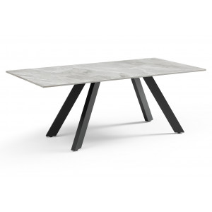 Table basse 120x60 cm en céramique Italienne gris marbré laqué et 4 pieds inclinés en métal noir - DAKOTA 08