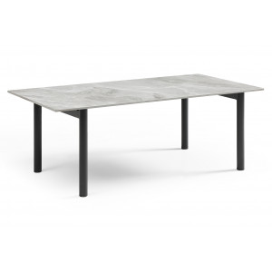 Table basse 120x60 cm en céramique Italienne gris marbré laqué et 4 pieds droits en métal noir  - DAKOTA 09