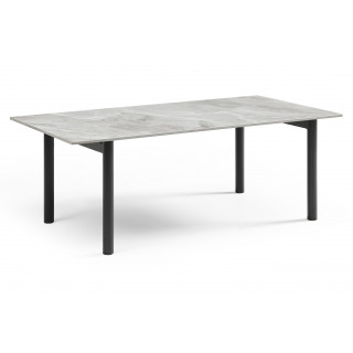 Table basse 120x60 cm en céramique Italienne gris marbré laqué et 4 pieds droits en métal noir  - DAKOTA 09