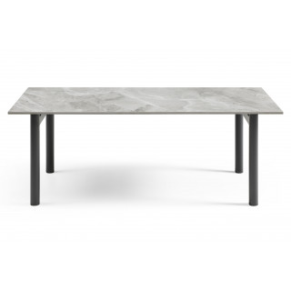 Table basse 120x60 cm en céramique Italienne gris marbré laqué et 4 pieds droits en métal noir  - DAKOTA 09