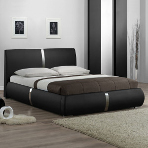 Pack lit double en simili noir + matelas 160 x 200 cm - EDEN