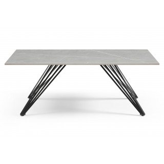 Table basse 120x60 cm en céramique gris marbré mat et pieds filaires inclinés métal noir - ARIZONA 01