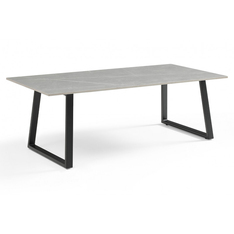 Table basse 120x60 cm en céramique gris marbré mat et pieds luge métal noir - ARIZONA 02