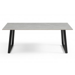 Table basse 120x60 cm en céramique gris marbré mat et pieds luge métal noir - ARIZONA 02