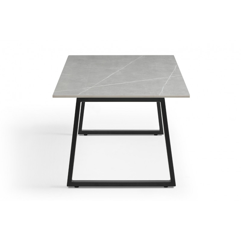 Table basse 120x60 cm en céramique gris marbré mat et pieds luge métal noir - ARIZONA 02
