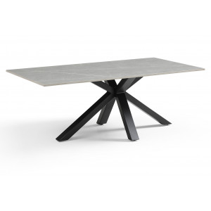 Table basse 120x60 cm en céramique gris marbré mat et pied épais croisé en métal noir - ARIZONA 04