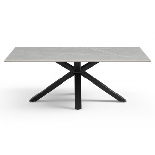 Table basse 120x60 cm en céramique gris marbré mat et pied épais croisé en métal noir - ARIZONA 04
