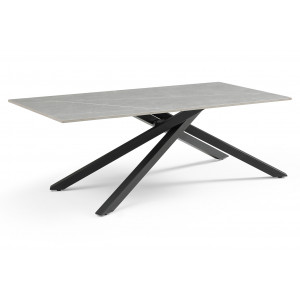 Table basse 120x60 cm en céramique gris marbré mat et pied torsadé en métal noir - ARIZONA 05