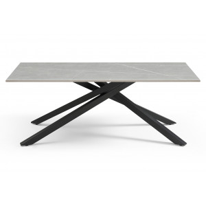Table basse 120x60 cm en céramique gris marbré mat et pied torsadé en métal noir - ARIZONA 05