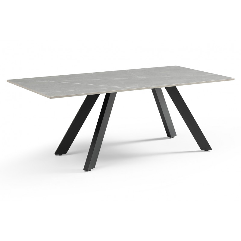 Table basse 120x60 cm en céramique gris marbré mat et 4 pieds inclinés en métal noir - ARIZONA 08