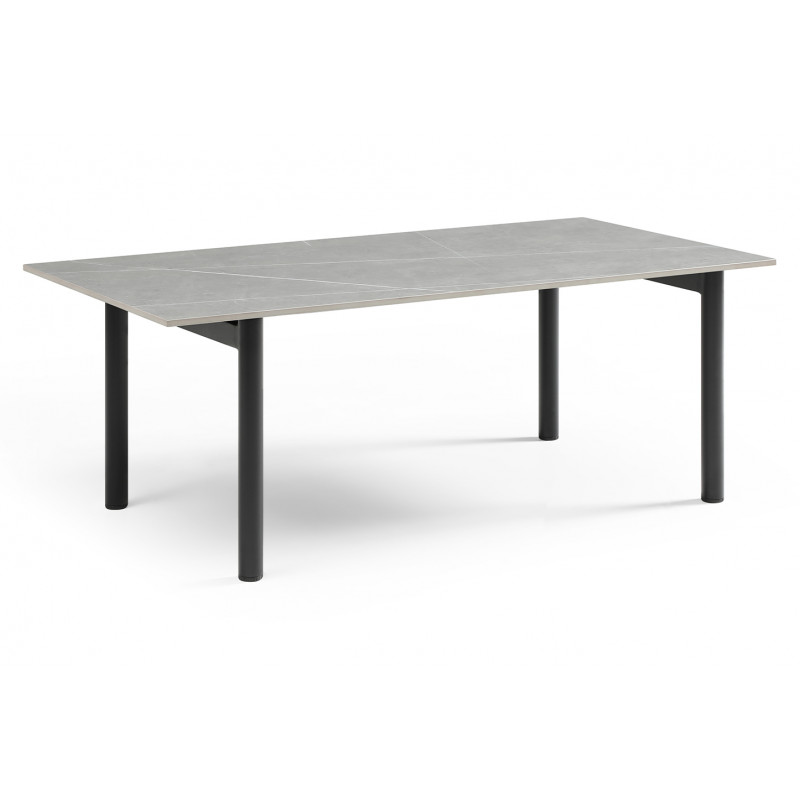 Table basse 120x60 cm en céramique gris marbré mat et 4 pieds droits en métal noir  - ARIZONA 09
