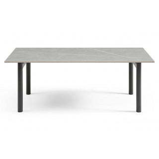 Table basse 120x60 cm en céramique gris marbré mat et 4 pieds droits en métal noir  - ARIZONA 09