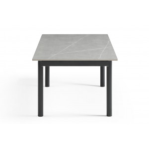 Table basse 120x60 cm en céramique gris marbré mat et 4 pieds droits en métal noir  - ARIZONA 09