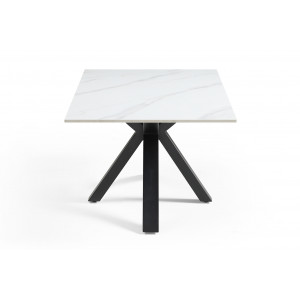 Table basse 120x60 cm en céramique blanc marbré mat et pied épais croisé en métal noir - NEVADA 04