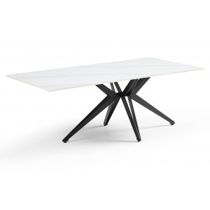 Table basse 120x60 cm en céramique blanc marbré mat et pied étoile en métal noir - NEVADA 06