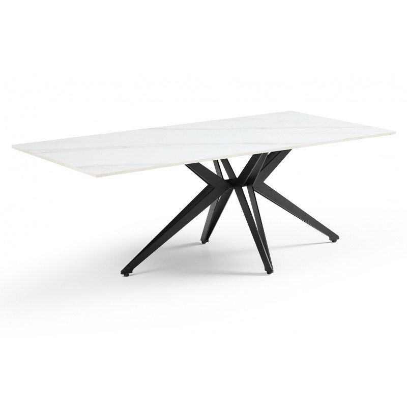 Table basse 120x60 cm en céramique blanc marbré mat et pied étoile en métal noir - NEVADA 06