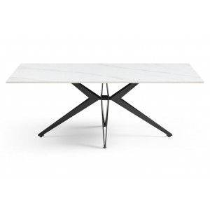Table basse 120x60 cm en céramique blanc marbré mat et pied étoile en métal noir - NEVADA 06