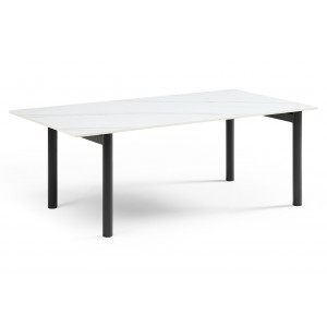 Table basse 120x60 cm en céramique blanc marbré mat et 4 pieds droits en métal noir  - NEVADA 09