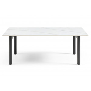 Table basse 120x60 cm en céramique blanc marbré mat et 4 pieds droits en métal noir  - NEVADA 09