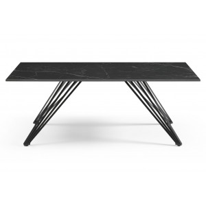 Table basse 120x60 cm en céramique noir marbré mat et pieds filaires inclinés métal noir - INDIANA 01