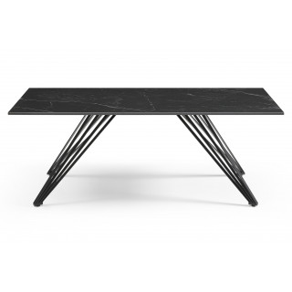Table basse 120x60 cm en céramique noir marbré mat et pieds filaires inclinés métal noir - INDIANA 01