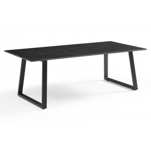 Table basse 120x60 cm en céramique noir marbré mat et pieds luge métal noir - INDIANA 02