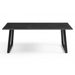 Table basse 120x60 cm en céramique noir marbré mat et pieds luge métal noir - INDIANA 02