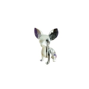 Statue chien chihuahua coulures argenté et violet H.30 cm - BEVERLY 02