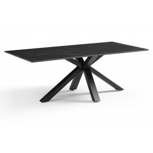Table basse 120x60 cm en céramique noir marbré mat et pied épais croisé en métal noir - INDIANA 04