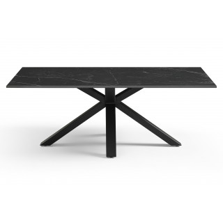 Table basse 120x60 cm en céramique noir marbré mat et pied épais croisé en métal noir - INDIANA 04