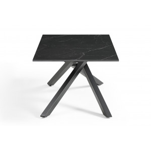 Table basse 120x60 cm en céramique noir marbré mat et pied torsadé en métal noir - INDIANA 05