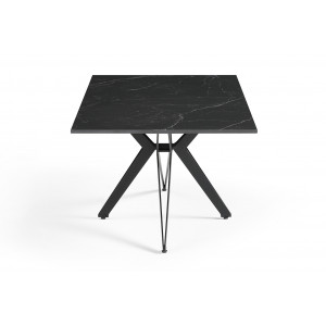Table basse 120x60 cm en céramique noir marbré mat et pied étoile en métal noir - INDIANA 06