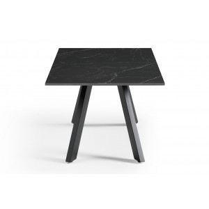 Table basse 120x60 cm en céramique noir marbré mat et 4 pieds inclinés en métal noir - INDIANA 08