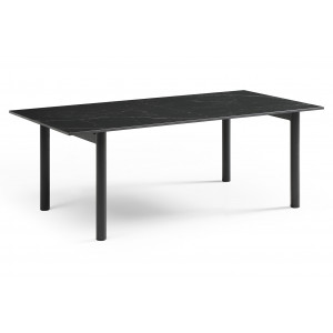 Table basse 120x60 cm en céramique noir marbré mat et 4 pieds droits en métal noir  - INDIANA 09