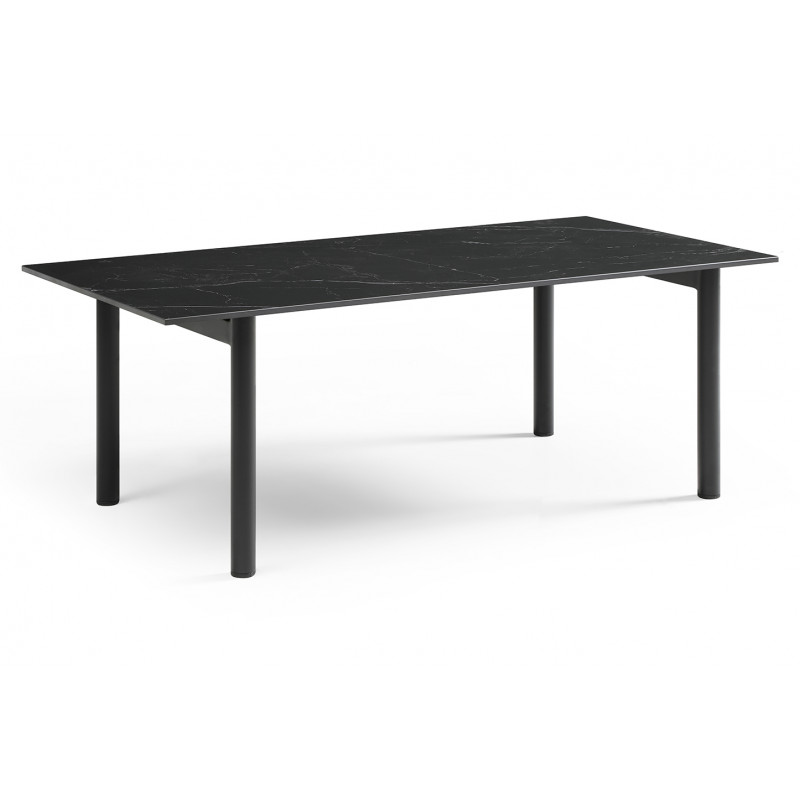 Table basse 120x60 cm en céramique noir marbré mat et 4 pieds droits en métal noir  - INDIANA 09