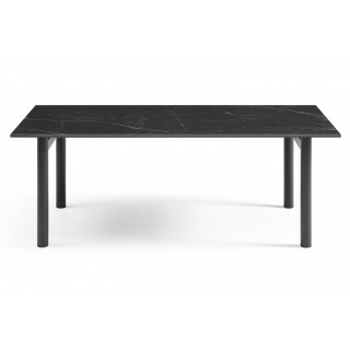 Table basse 120x60 cm en céramique noir marbré mat et 4 pieds droits en métal noir  - INDIANA 09