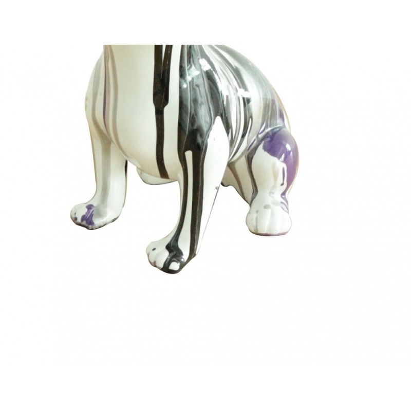 Statue chien chihuahua coulures argenté et violet H.30 cm - BEVERLY 02