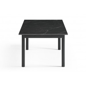 Table basse 120x60 cm en céramique noir marbré mat et 4 pieds droits en métal noir  - INDIANA 09