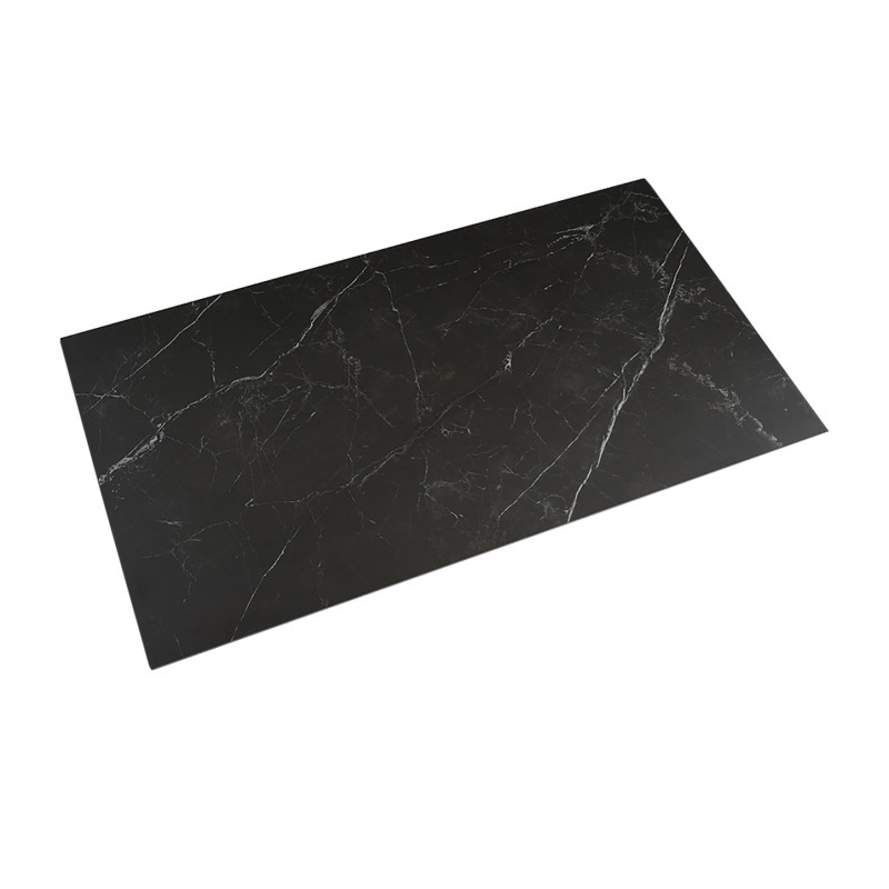 Table basse 120x60 cm en céramique noir marbré mat et 4 pieds droits en métal noir  - INDIANA 09