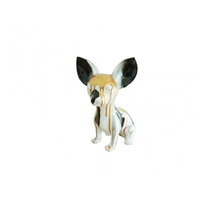 Statue chien chihuahua coulures argenté et doré H.30 cm - BEVERLY 03