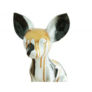 Statue chien chihuahua coulures argenté et doré H.30 cm - BEVERLY 03