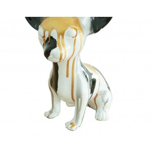 Statue chien chihuahua coulures argenté et doré H.30 cm - BEVERLY 03