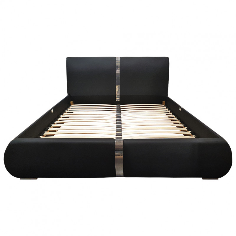 Lit double 160 x 200 cm en simili noir et métal + sommier fixe - EDEN