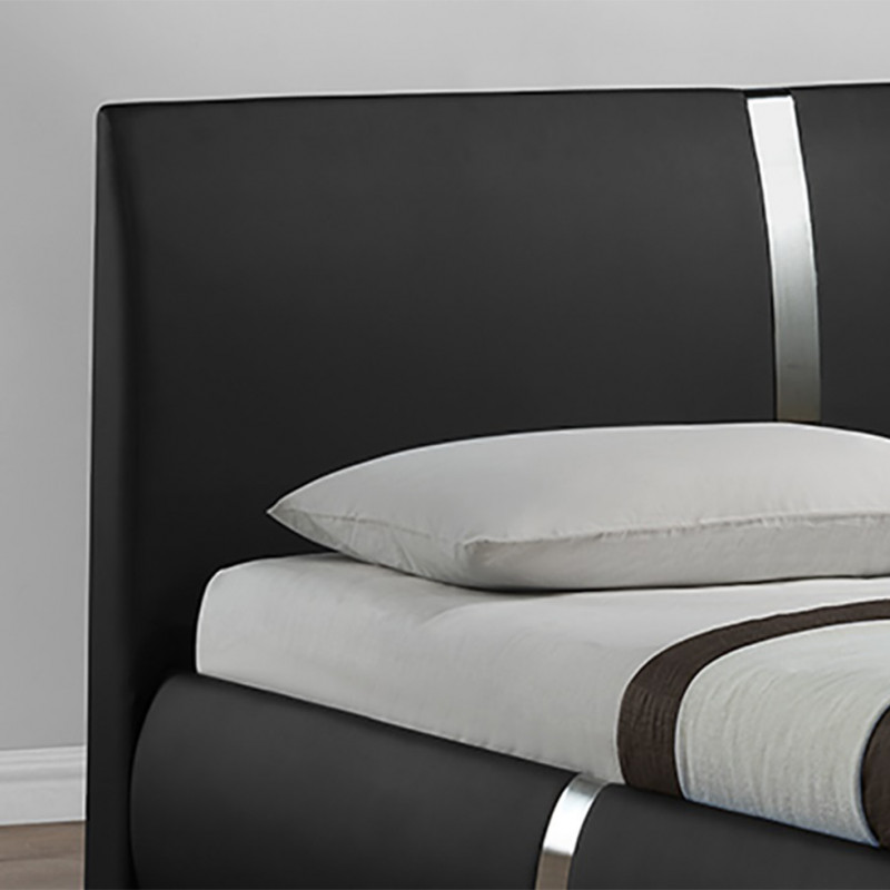 Lit double 160 x 200 cm en simili noir et métal + sommier fixe - EDEN