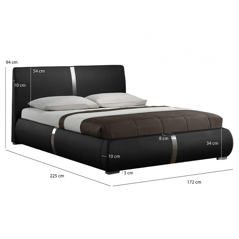 Lit double 160 x 200 cm en simili noir et métal + sommier fixe - EDEN