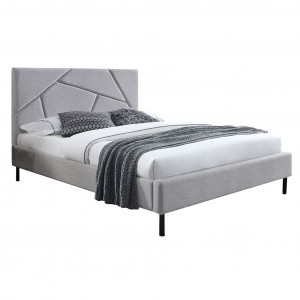 Lit double 160 x 200 cm en tissu gris + sommier fixe - ALASKA