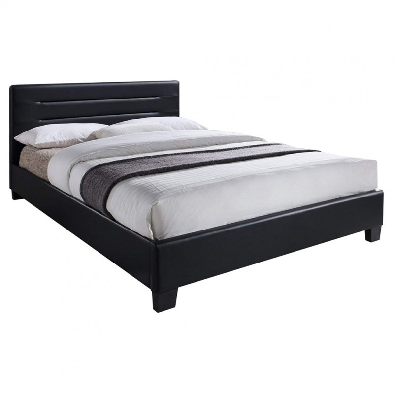 Lit double en simili noir 160 x 200 cm + sommier inclus - BALI