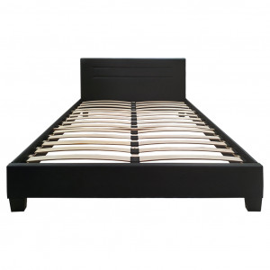 Lit double en simili noir 160 x 200 cm + sommier inclus - BALI