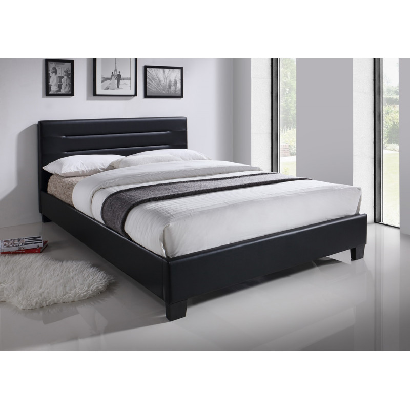 Lit double en simili noir 160 x 200 cm + sommier inclus - BALI